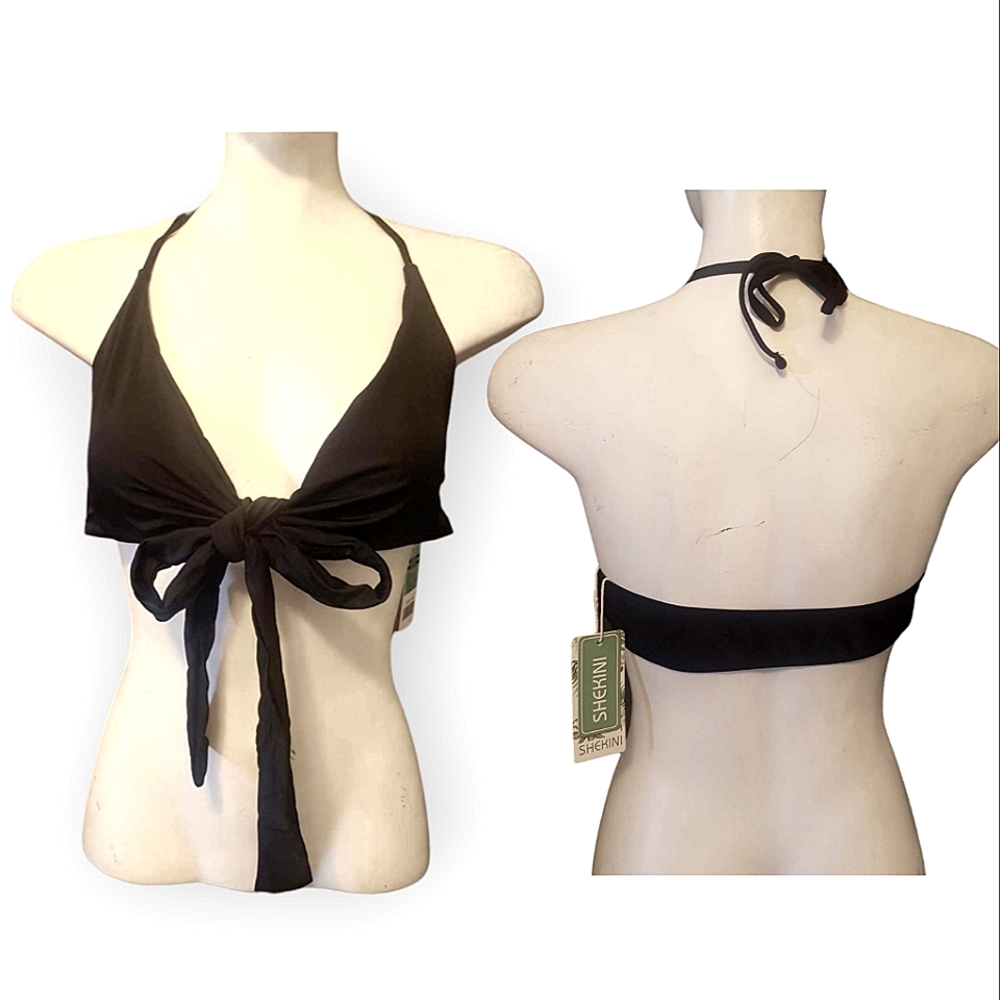 SHEKINI tie up triangle black bikini top brand new size medium